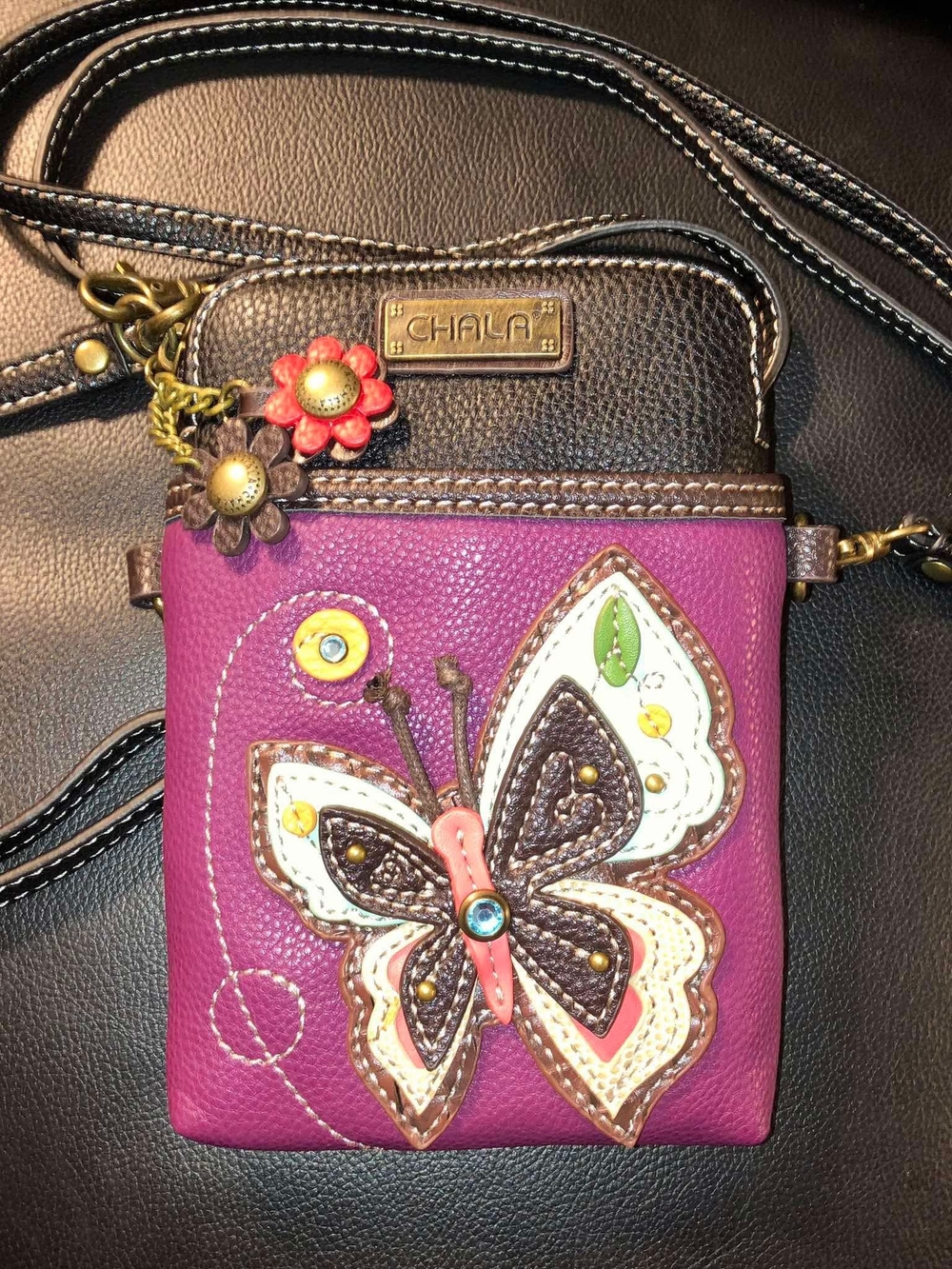 Chala Purple Butterfly Cell Phone Crossbody Purse